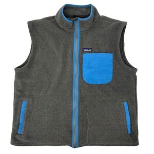 Patagonia Synchilla Fleece Vest Gray Blue Full Zip Sleeveles Contrast Mens Large